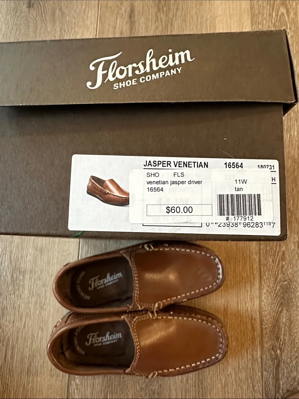 Florsheim Boys Kasper Venetian Driver Loafers Tan Leather Slip-On Shoes 11W Wide